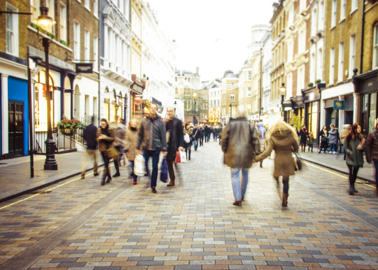 Busy consumers in shopping street